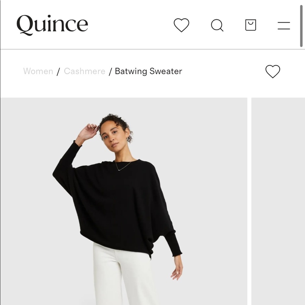 Quince cashmere batwing sweater. Black